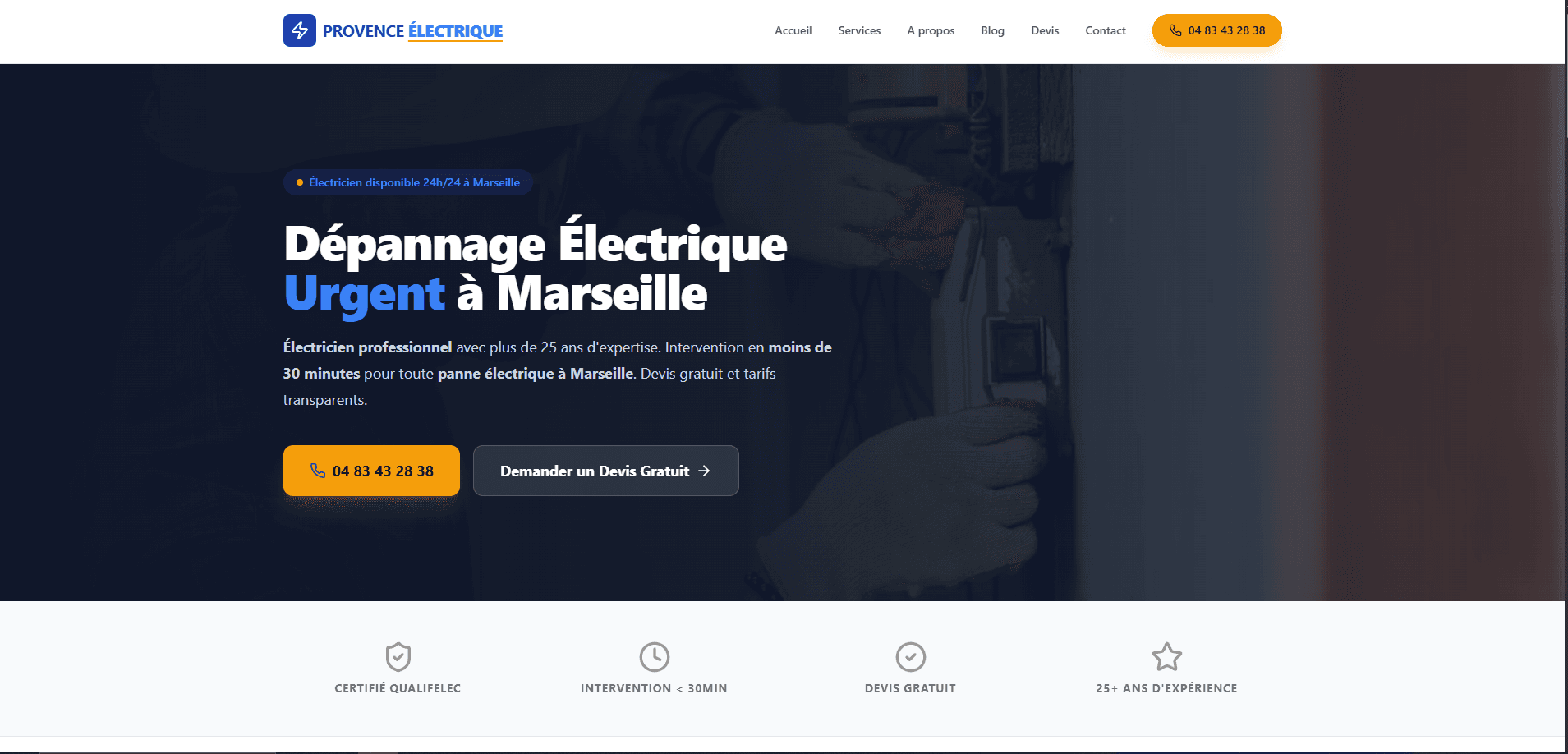 Aperçu du site Site vitrine pour électricien